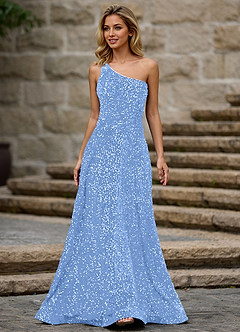 Opulent Light Blue Velvet Sequins Prom Dress image4