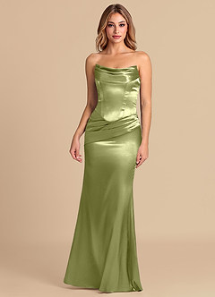Azazie Sorrel Bridesmaid Dresses Pistachio Mermaid Corset Metallic Satin Convertible Dress image2