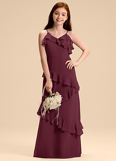 Azazie Evara Junior Vestido de Cabernet de Gasa de Corte en A image1