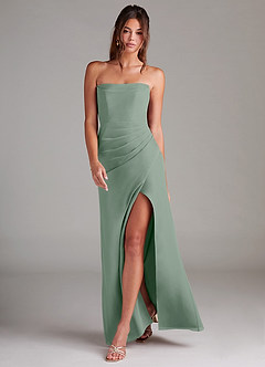 Azazie Leonis Vestidos de damas de honor Vestido de Salvia Plateada de Gasa de Corte Recto Convertible con Sin tirantes image7