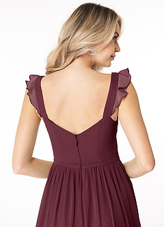 Azazie Stassie Robes de demoiselle d'honneur Robe Trapèze en Mousseline de soie Décolleté froncé Cabernet image6