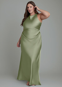 Azazie Evadne Bridesmaid Dresses Pistachio Sheath Pleated Stretch Satin Dress image11