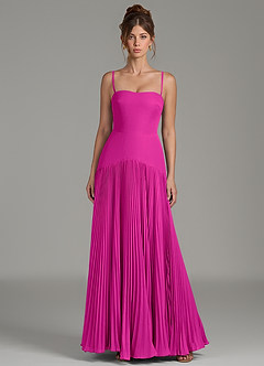 Azazie Yuliana Vestidos de damas de honor Vestido de Fucsia de Gasa de Línea A con Sin tirantes image4