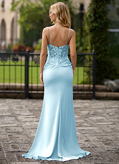 Pizzo Blu Chiaro Abito a colonna in jersey con perline image2