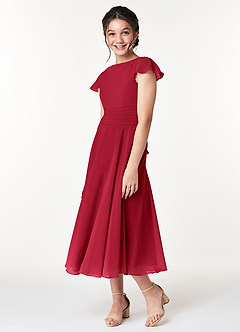 Azazie Payton Junior Scarlet A-Line Bow Chiffon Dress image4