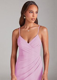 Azazie Maci Bridesmaid Dresses Candy Pink Sheath Pleated Chiffon Dress image5