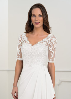 Azazie Amedeus Mother of the Bride Dresses Ivory A-Line V-Neck Lace Chiffon Dress image11