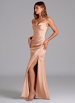 Azazie Claudelle Bridesmaid Dresses Rose Gold Mermaid Strapless Stretch Satin Dress image3