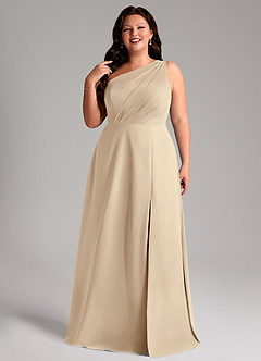 Azazie Phaedra Bridesmaid Dresses Champagne A-Line One Shoulder Chiffon Dress image11