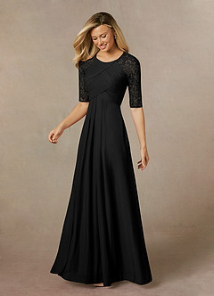 Azazie Raelyn Mother of the Bride Dresses Black A-Line Lace Mesh Dress image3