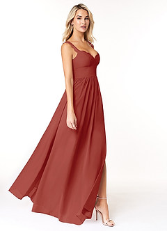 Azazie Cleobella Brautjungfernkleider A-Linie Herzchen Spitze Chiffon Kleid Terrakotta image3