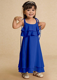 Azazie Temi vestidos de niña de las flores Vestido de Azul Real de Gasa de Corte En A con Tirante Espagueti image7