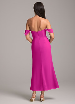 Azazie Saige Bridesmaid Dresses Fuchsia Sheath Off the Shoulder Chiffon Convertible Dress image5