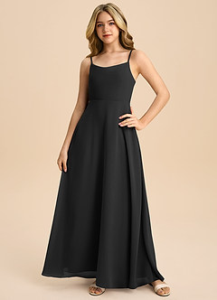 Azazie Shale Junior Black A-Line Bow Chiffon Dress image3