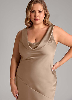 Azazie Rylina Bridesmaid Dresses Taupe Mermaid Stretch Satin Dress image11