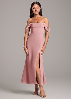 Azazie Saige Bridesmaid Dresses Dusty Rose Sheath Off the Shoulder Chiffon Convertible Dress image1