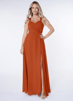 Azazie Nahrin At-home Try On Dresses Matcha A-Line V-Neck Pleated Chiffon Dress image1
