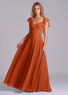 Azazie Leilani Bridesmaid Dresses Burnt Orange A-Line Pleated Chiffon Dress image1