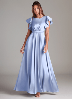Azazie Daphne Modest Bridesmaid Dresses A-Line Ruched Stretch Satin Floor-Length Dress image3