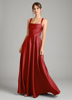 Azazie Shaude Bridesmaid Dresses Pomegranate A-Line Pleated Stretch Satin Dress image1