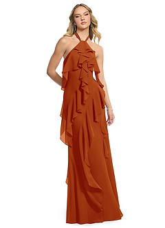 Azazie Velma Bridesmaid Dresses Paprika A-Line Side Slit Chiffon Dress image3