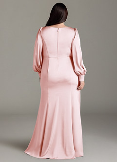 Azazie Raye Bridesmaid Dresses Blushing Pink Mermaid Long Sleeve Stretch Satin Dress image8