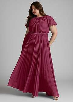 Azazie Kara Modest Bridesmaid Dresses A-Line Pleated Chiffon Floor-Length Dress image12