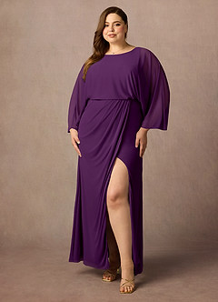 Azazie Ysabella Mother of the Bride Dresses Grape Mermaid Pleated Mesh Dress image6
