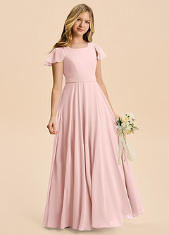 Azazie Cady Junior Powder Pink A-Line Pleated Chiffon Dress image3