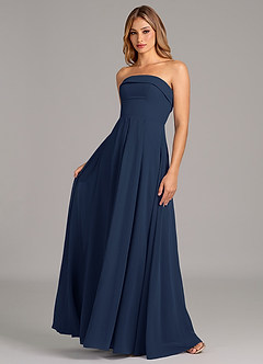 Azazie Lucienne Bridesmaid Dresses Dark Navy A-Line Strapless Chiffon Convertible Dress image1