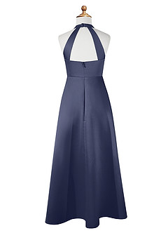 Azazie Laurel Junior Robe Trapèze en Mat Satiné Bleu Orageux image7