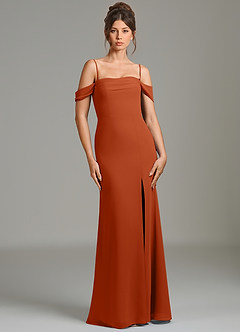 Azazie Charmaine Bridesmaid Dresses Burnt Orange A-Line Off the Shoulder Chiffon Dress image7