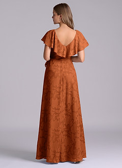 Azazie Lainey Bridesmaid Dresses Burnt Orange A-Line with Pockets Floral Burnout Dress image2