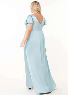 Azazie Soren Bridesmaid Dresses Cloud Blue A-Line Pleated Stretch Satin Dress image4
