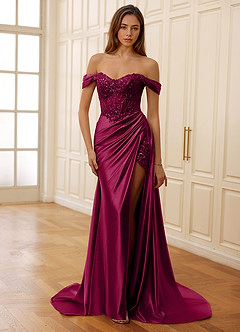 Rowane Burgundy Corset Rhinestone Sheer Lace Prom Dress image3