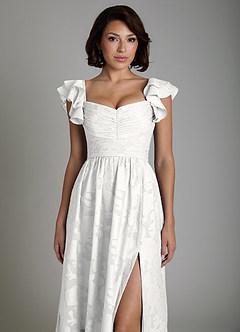 Azazie Anaya Abiti da Damigella Abito A-Line in Burnout Floreale Drappeggiato Bianco image3