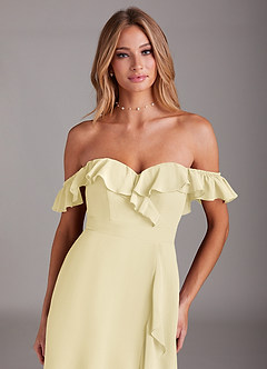 Azazie Lyra Bridesmaid Dresses Lemon Sorbet A-Line Chiffon Convertible Dress image2