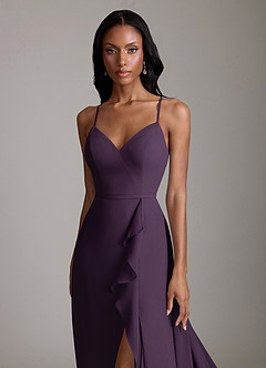 Azazie Naeem Bridesmaid Dresses Plum A-Line V-Neck Ruffle Chiffon Dress image6