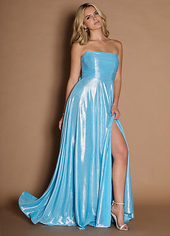 Bibana Aqua Blue Straight Neckline Prom Gown Ready to Ship | Azazie