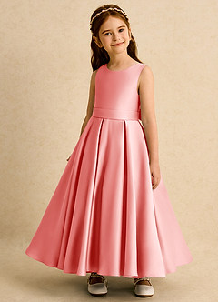Azazie Mapel Blumenmädchenkleider Ballkleid Plissee Matte Satin Kleid Koralle image3