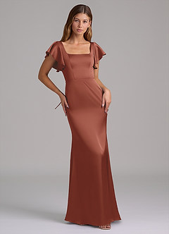 Azazie Elkie Bridesmaid Dresses Auburn Mermaid Square Neckline Stretch Satin Dress image5