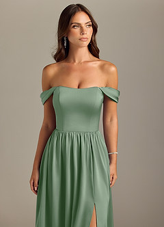 Azazie Calianna Bridesmaid Dresses Matcha A-Line Off the Shoulder Stretch Satin Convertible Dress image4