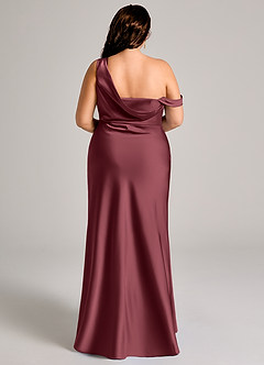 Azazie Madelyn Jurken voor bruidsmeisjes Converteerbaar Jurk van Stretch Satijn met Zeemeermin One-Shoulder Merlot image16