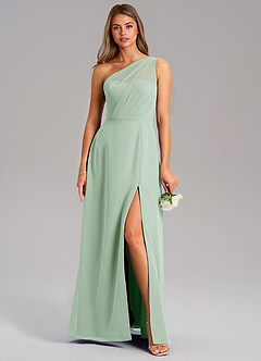 Azazie Phaedra Bridesmaid Dresses Agave A-Line One Shoulder Chiffon Dress image1