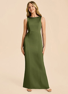 Azazie Emi Junior Olive Sheath Bow Stretch Satin Dress image6