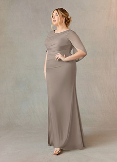 Azazie Belladonna vestidos de madre de la novia Vestido de Gris Pardo de Malla de Sirena con Cuello en V Plisado image8