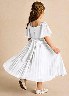 Azazie Gisele Abiti da Ragazza di Fiori Abito A-Line in Chiffon Plissettato Bianco image3