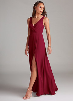 Azazie Nelly Bridesmaid Dresses Burgundy A-Line Pleated Chiffon Dress image4