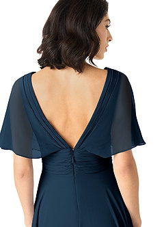 Azazie Pamela Bridesmaid Dresses Dark Navy A-Line V-Neck Pleated Chiffon Dress image5
