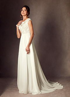 Azazie Brynslee Wedding Dresses Cream A-Line Scoop Sequins Chiffon Dress image8
